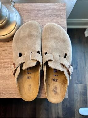 Birkenstock Boston Taupe Suede Clogs Size 38